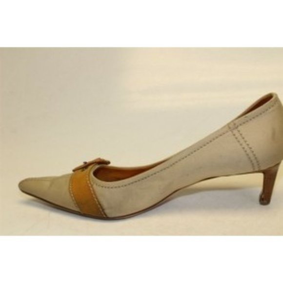 Miu Miu Khaki Canvas Orange Kitten Heels - Picture 2 of 12